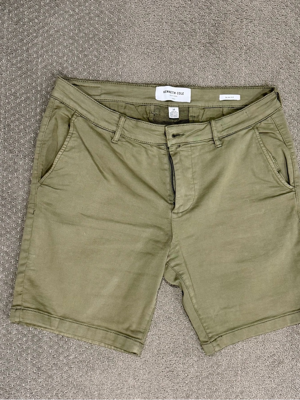 Kenneth Cole Men’s Olive Green Cotton Slim Fit Shorts